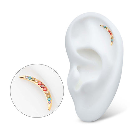 Invictus 24Kt Gold PVD Titanium Internally Threaded Multicolor CZ Curved Bar Top