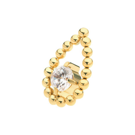 Invictus 24Kt Gold PVD Titanium Internally Threaded Hollow Teardrop Shape Beads with Prong Set CZ Top