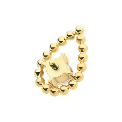 Invictus 24Kt Gold PVD Titanium Internally Threaded Hollow Teardrop Shape Beads with Prong Set CZ Top