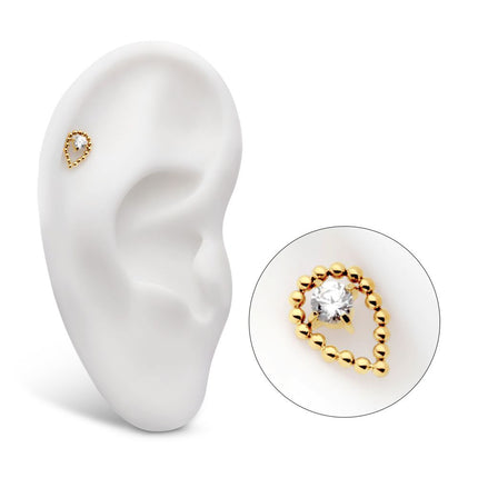 Invictus 24Kt Gold PVD Titanium Internally Threaded Hollow Teardrop Shape Beads with Prong Set CZ Top