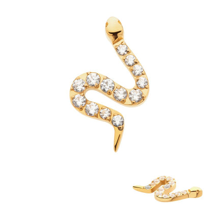 Invictus 24Kt Gold PVD Titanium Internally Threaded Pave Set 13 Clear CZ Snake Top