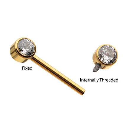 Invictus 24Kt Gold PVD Titanium Bezel Set Gem End Nipple Barbell (One Side Fixed, One Side Internally Threaded) | Sold by piece