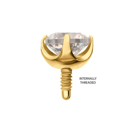 Invictus 24Kt Gold PVD Titanium Internally Threaded Flat Base Low Profile 4 Prong Round Gem Top