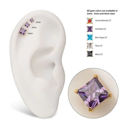 Invictus 24Kt Gold PVD Titanium Internally Threaded 4 Prong Princess Cut Gem Top