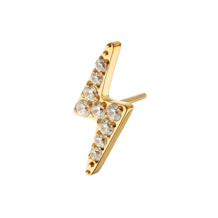 Invictus 24kt Gold PVD Titanium Threadless Pave Gem Lightning Bolt Top