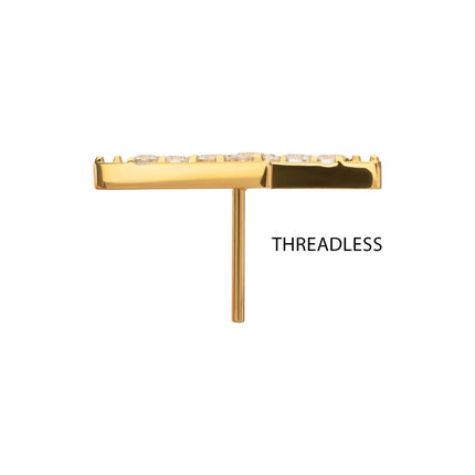 Invictus 24kt Gold PVD Titanium Threadless Pave Gem Lightning Bolt Top