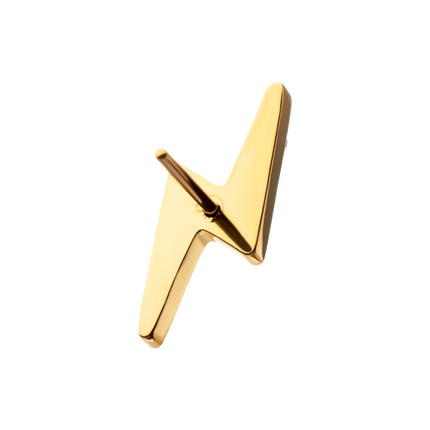 Invictus 24kt Gold PVD Titanium Threadless Pave Gem Lightning Bolt Top