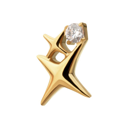 Invictus 24Kt Gold PVD Titanium Threadless Double Celestial Star Top with Prong Set Gem