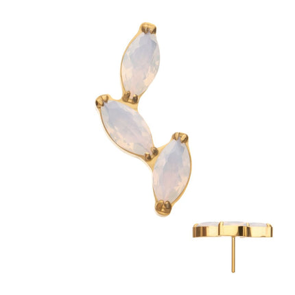 Invictus 24Kt Gold PVD Titanium Threadless Vine Shape Top with 3-Tier Full Opalite Marquise