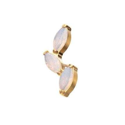 Invictus 24Kt Gold PVD Titanium Threadless Vine Shape Top with 3-Tier Full Opalite Marquise