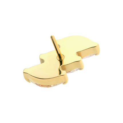 Invictus 24Kt Gold PVD Titanium Threadless Prong Set Marquise CZ Diagonal 3-Cluster Top