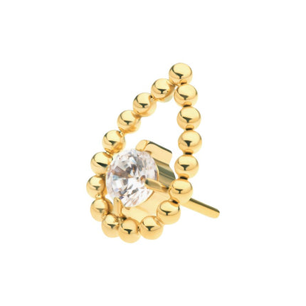 Invictus 24Kt Gold PVD Titanium Threadless Hollow Teardrop Shape Beads with Prong Set CZ Top