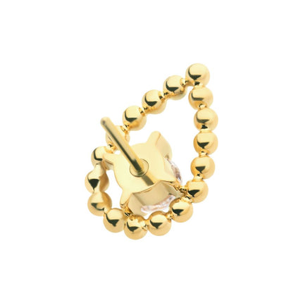 Invictus 24Kt Gold PVD Titanium Threadless Hollow Teardrop Shape Beads with Prong Set CZ Top