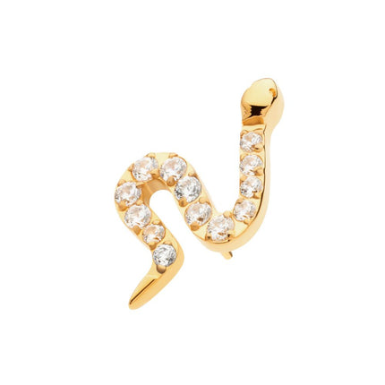 Invictus 24Kt Gold PVD Titanium Threadless Pave Set 13 Clear CZ Snake Top