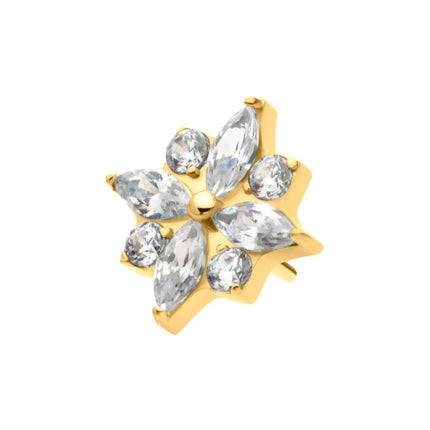 Invictus 24Kt Gold PVD Titanium Threadless with 4 Marquise & 4 Round CZ Flower Shape Top