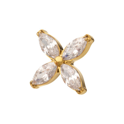 Invictus 24Kt Gold PVD Titanium Threadless 4-Marquise Flower Gem Top