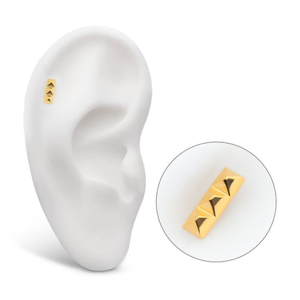 Invictus 24Kt Gold PVD Titanium Threadless 3 Pyramid Stud Top