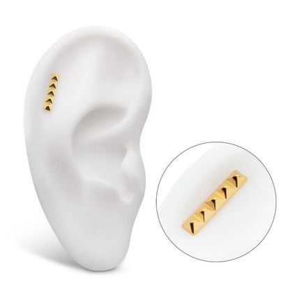 Invictus 24Kt Gold PVD Titanium Threadless 5 Pyramid Stud Top