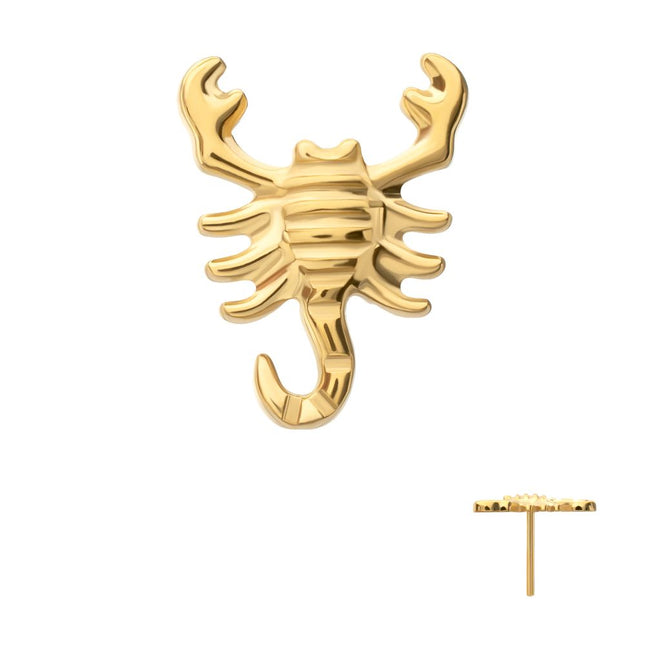 Invictus 24Kt Gold PVD Titanium Threadless Low Profile 3D Scorpion Top