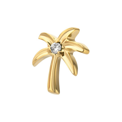 Invictus 24Kt Gold PVD Titanium Threadless Low Profile 3D Palm Tree Top With Prong Set Gem