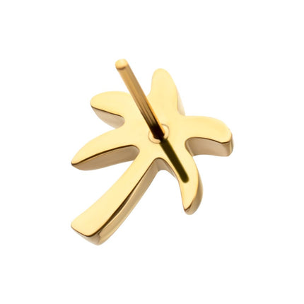 Invictus 24Kt Gold PVD Titanium Threadless Low Profile 3D Palm Tree Top With Prong Set Gem