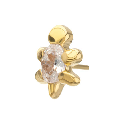 Invictus 24Kt Gold PVD Titanium Threadless Low Profile 3D Sea Turtle Top with Prong Set Oval Gem