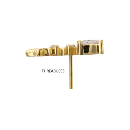 Invictus 24Kt Gold PVD Titanium Threadless Low Profile Fishbone Top with Prong Set Gem