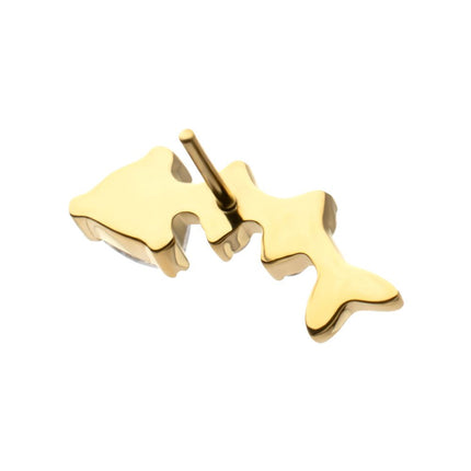 Invictus 24Kt Gold PVD Titanium Threadless Low Profile Fishbone Top with Prong Set Gem