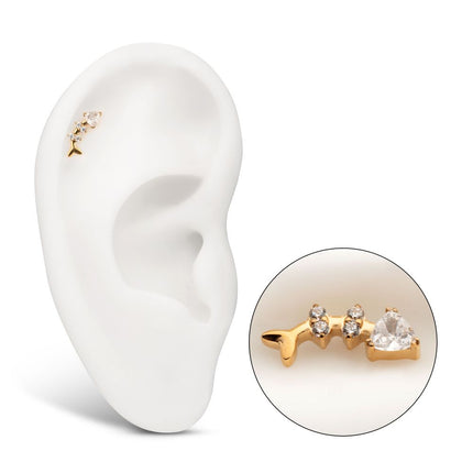 Invictus 24Kt Gold PVD Titanium Threadless Low Profile Fishbone Top with Prong Set Gem