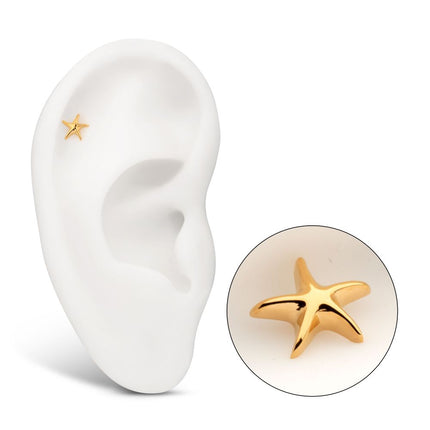 Invictus 24Kt Gold PVD Titanium Threadless Low Profile 3D Starfish Top
