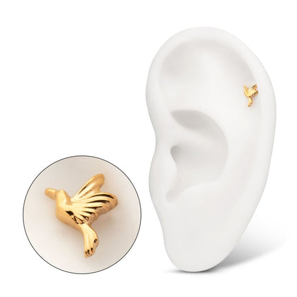 Invictus 24Kt Gold PVD Titanium Threadless Low Profile 3D Hummingbird Top