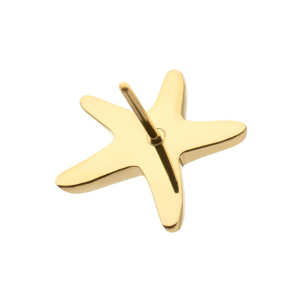 Invictus 24Kt Gold PVD Titanium Threadless Low Profile 3D Starfish Top with Prong Set Gem