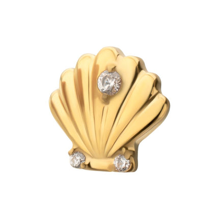 Invictus 24Kt Gold PVD Titanium Threadless Low Profile 3D Shell Top with Prong Set Gem