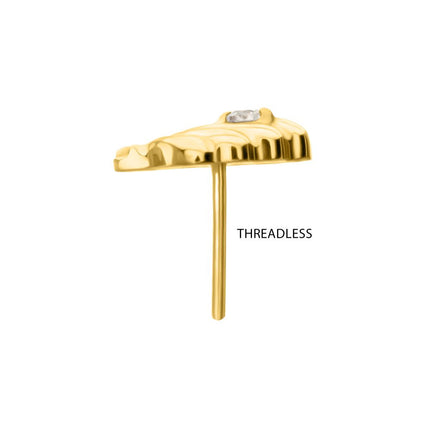Invictus 24Kt Gold PVD Titanium Threadless Low Profile 3D Shell Top with Prong Set Gem