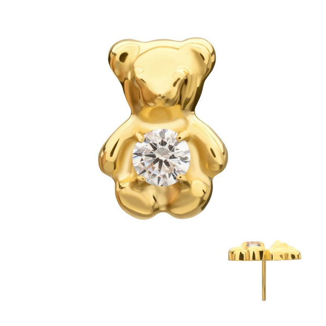 Invictus 24Kt Gold PVD Titanium Threadless Prong Set Gem Teddy Bear Top