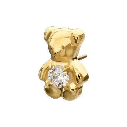 Invictus 24Kt Gold PVD Titanium Threadless Prong Set Gem Teddy Bear Top