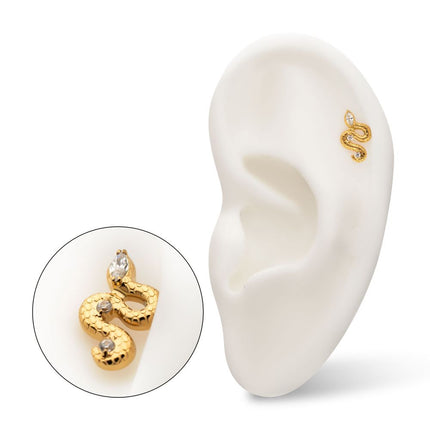 Invictus 24kt Gold PVD Titanium Threadless Textured Snake Gem Top
