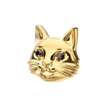 Invictus 24kt Gold PVD Titanium Threadless Midnight Cat Top with Prong Set Black Gem Eyes