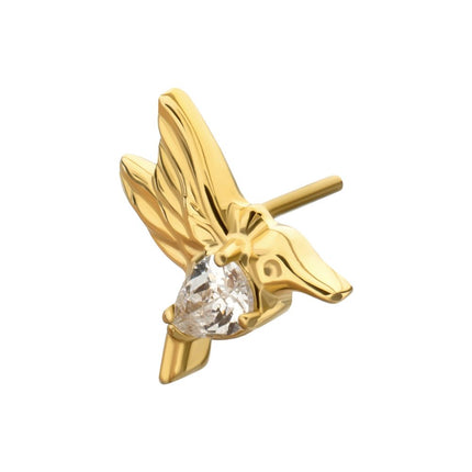 Invictus 24kt Gold PVD Titanium Threadless Prong Set Teardrop Gem Hummingbird Top