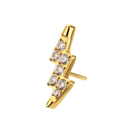 Invictus 24Kt Gold PVD Titanium Threadless Lightning Bolt Top with Prong Set Gem