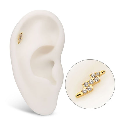 Invictus 24Kt Gold PVD Titanium Threadless Lightning Bolt Top with Prong Set Gem