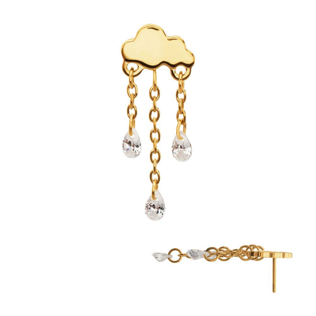Invictus 24Kt Gold PVD Titanium Threadless Cloud Top with Triple Floating CZ Dangle