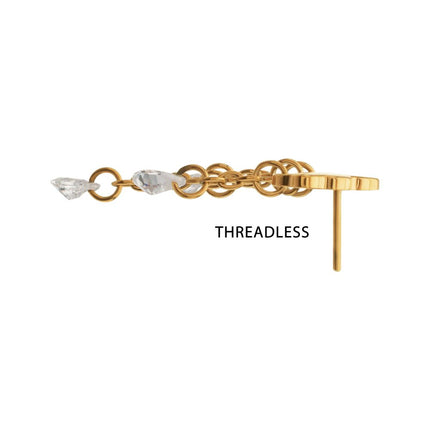 Invictus 24Kt Gold PVD Titanium Threadless Cloud Top with Triple Floating CZ Dangle
