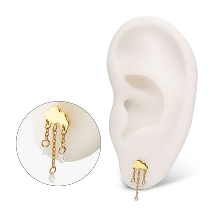 Invictus 24Kt Gold PVD Titanium Threadless Cloud Top with Triple Floating CZ Dangle