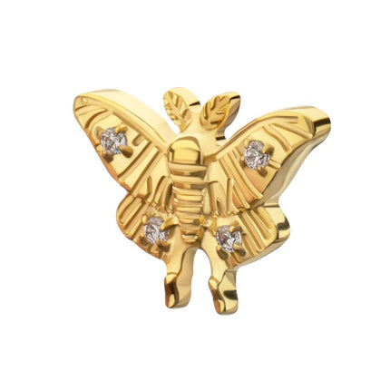 Invictus 24kt Gold PVD Titanium Threadless Prong Set Gem Luna Moth Top