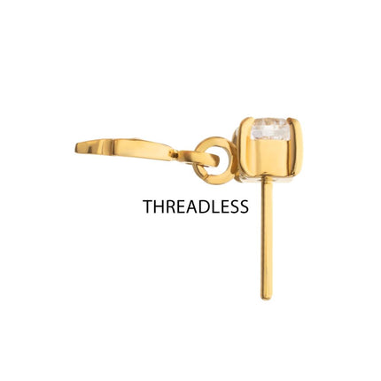 Invictus 24kt Gold PVD Titanium Threadless 4-Prong Set Gem Top with Leaf Dangle