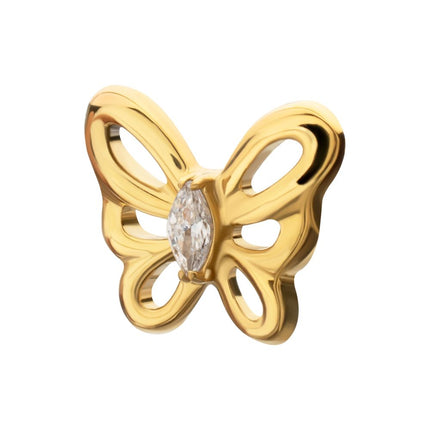 Invictus 24kt Gold PVD Titanium Threadless Prong Set Marquise Gem Cut Out Flutter Butterfly Top