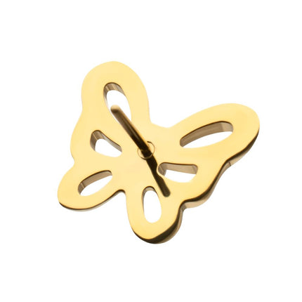 Invictus 24kt Gold PVD Titanium Threadless Prong Set Marquise Gem Cut Out Flutter Butterfly Top