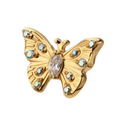 Invictus 24kt Gold PVD Titanium Threadless Prong Set Gem Multi-Gem Butterfly Top