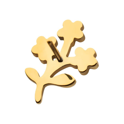 Invictus 24kt Gold PVD Titanium Threadless Prong Set Gem Triple Flower & Stem Top